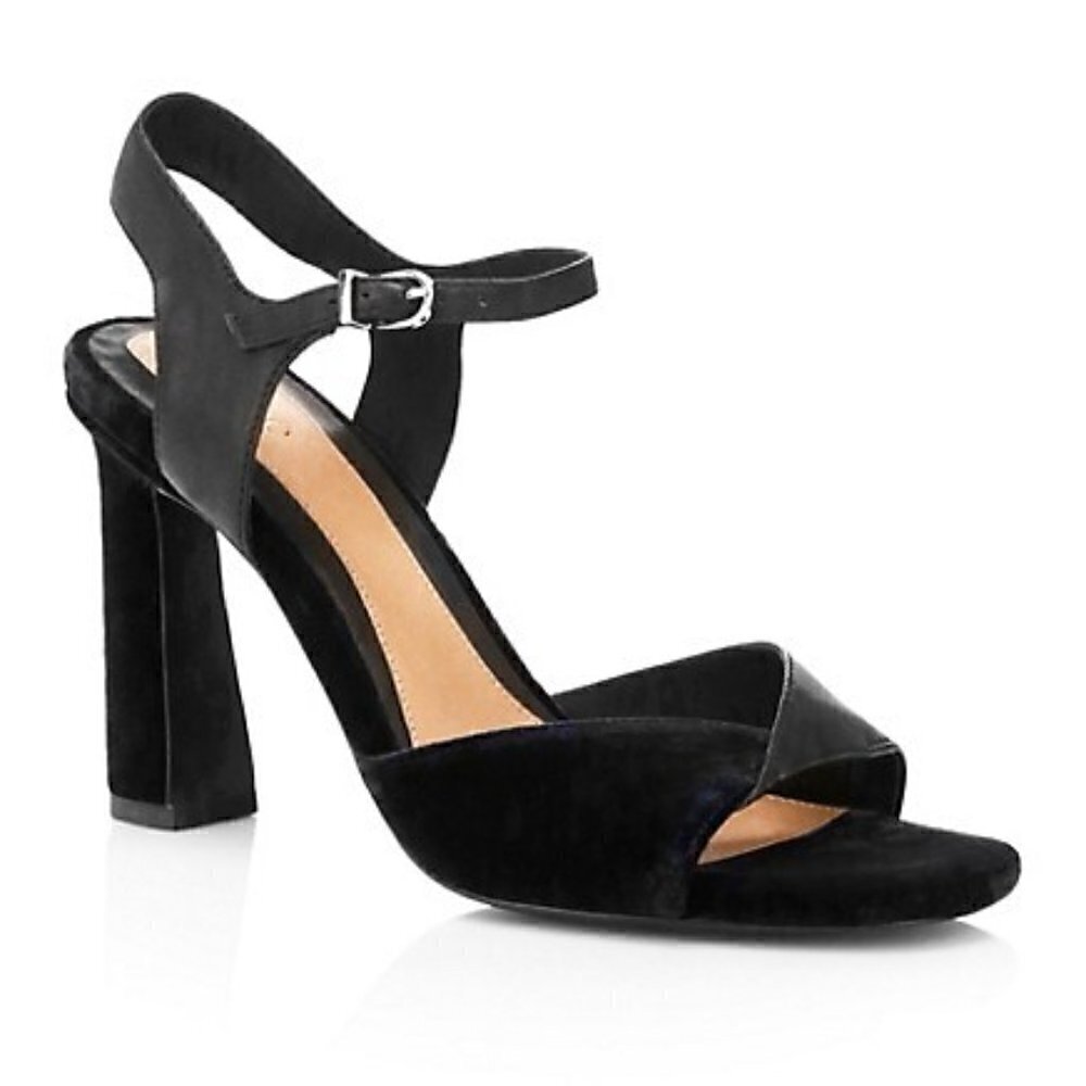 New JOIE Women's Okina Ankle-Strap Black Velvet High Heeled Sandals NWT Size 7